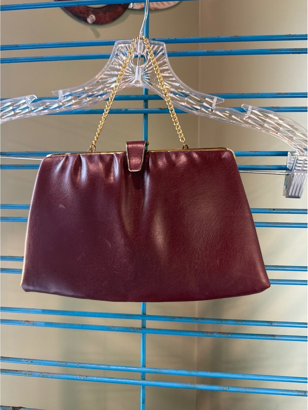 Vintage Andi Burgundy Leather Handbag with Gold Chain Strap